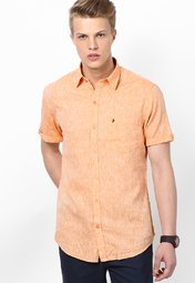 John Players Orange Solids Casual Shirts men