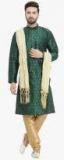 Jompers Green Self Design Kurta Pyjama With Dupatta Men