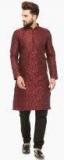 Jompers Maroon Printed Kurta Pyjama Men