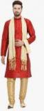 Jompers Maroon Self Design Kurta Pyjama With Dupatta Men