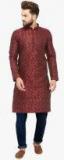 Jompers Maroon Woven Design Kurta Men