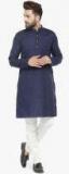 Jompers Navy Blue Solid Kurta Sets Men