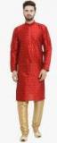 Jompers Red Self Design Kurta Pyjama Men