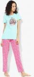 July Nightwear Aqua Blue Printed Pyjama Set women