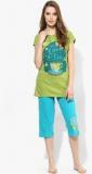 July Nightwear Green Printed Capri Set Women