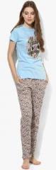 July Nightwear Light Blue Printed Pyjama Set women