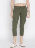 Jump Usa Olive Green Skinny Fit Solid Capri Women