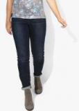 Junarose Navy Blue Washed Mid Rise Slim Fit Jeans Women