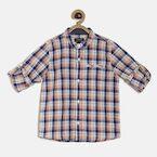 Juniors By Lifestyle Blue & Orange Regular Fit Checked Casual Shirt Boys