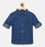 Juniors By Lifestyle Blue Regular Fit Solid Casual Shirt Boys