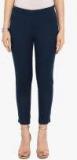 Juniper Navy Blue Solid Slim Fit Coloured Pants women