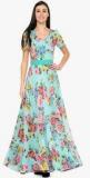 Just Wow Aqua Blue Coloured Printed Maxi Dress Women