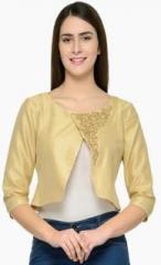 Just Wow Beige Embellished Summer Jacket women