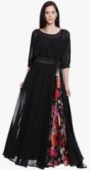 Just Wow Black Coloured Printed Maxi Dress women