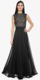 Just Wow Black Coloured Self Pattern Maxi Dress Women