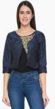 Just Wow Blue Embellished Summer Jacket Women