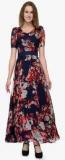 Just Wow Navy Blue Coloured Printed Maxi Dress Women