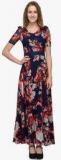 Just Wow Navy Blue Printed Maxi Dress Women