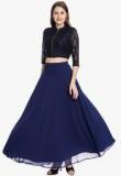 Just Wow Navy Blue Solid Flared Skirt With Top women