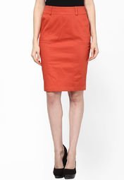 Kaaryah Orange Pencil Fit Skirt Women