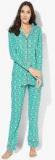 Kanvin Aqua Blue Printed Pyjama Set Women