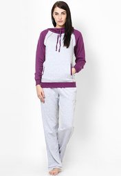 Kanvin Grey Purple Fleece Nightwear Set Women