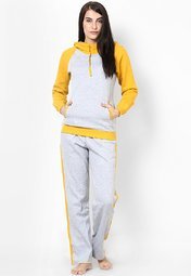 Kanvin Grey Yellow Fleece Nightwear Set Women