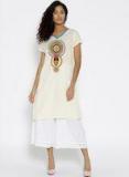 Karigari White Printed A Line Kurta Women