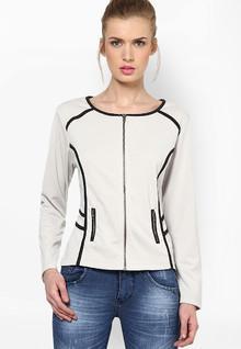 Kaxiaa Solid Off White Winter Jacket women