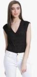 Kazo Black Self Design Regular Top Women