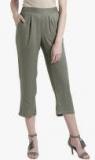 Kazo Olive Solid Slim Fit Regular Trouser Women