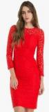 Kazo Red Coloured Solid Bodycon Dress Women