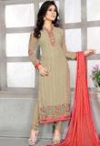 Khushali Fashion Beige Embroidered Dress Material Women