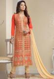 Khushali Fashion Orange Embroidered Dress Material Women