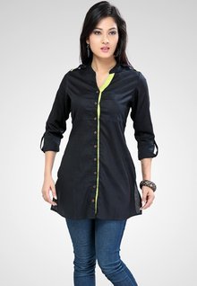 Kira Roll Up Sleeve Solid Black Tunic women