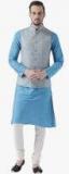 Kisah Blue Solid Kurta Pyjama With Ethnic Jacket Men