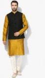 Kisah Golden Solid Kurta Pyjama With Jacket Men