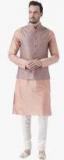 Kisah Peach Solid Kurta Churidar With Ethnic Jacket Men