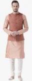 Kisah Peach Solid Kurta Pyjama With Ethnic Jacket Men