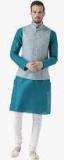 Kisah Teal Solid Kurta Pyjama With Nehru Jacket Men