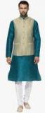 Kisah Teal Solid Kurta Set Men