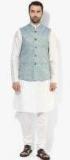 Kisah White Solid Kurta Pyjama With Jacket Men