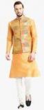 Kisah Yellow Solid Kurta Pyjama With Ethnic Jacket Men