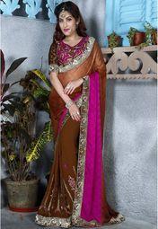 Krizel Brown Embellished Saree Women