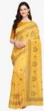 Kvsfab Yellow Cotton Blend Embroidered Saree Women