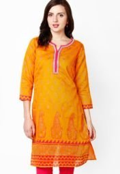 Kylaf Orange Printed Kurta Women