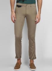 La Loft Olive Brown Regular Fit Solid Formal Trousers men