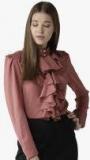 La Zoire Maroon Solid Regular Fit Party Shirt Women