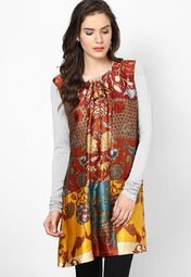 Label Ritu Kumar Satin Maroon Printed Tunic Women