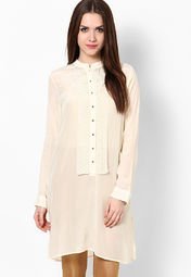 Label Ritu Kumar Viscose Blend Off White Solid Tunic women